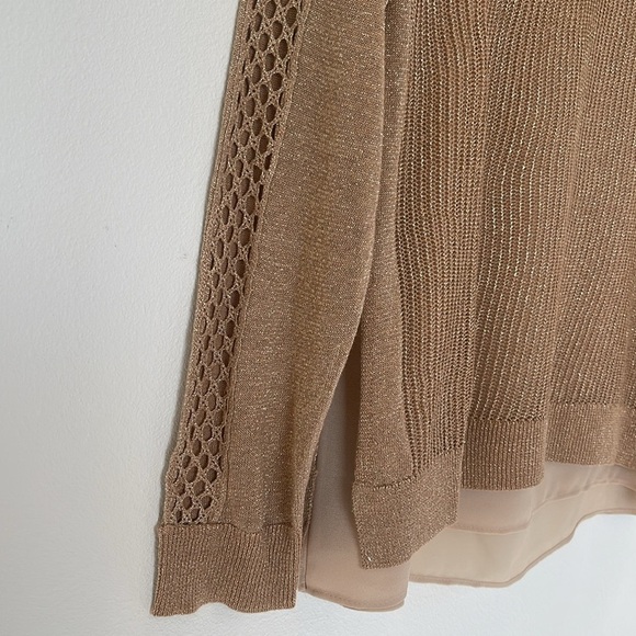 Lucky Brand Metallic Silvery Beige V-Neck Sweater Size S/P - Picture 7 of 9